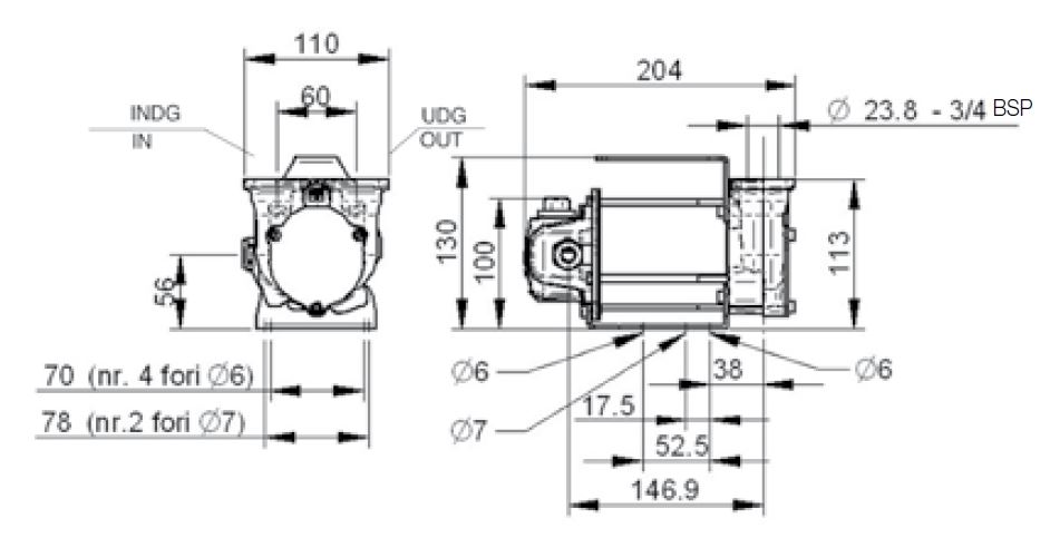 Maßzeichnung Piusi Dieselpumpe BP3000 / E3000